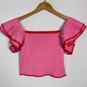 STRUT & BOLT NWT Bubblegum Pink Cropped Top w/ Ruffle Flutter Sleeves Sz S